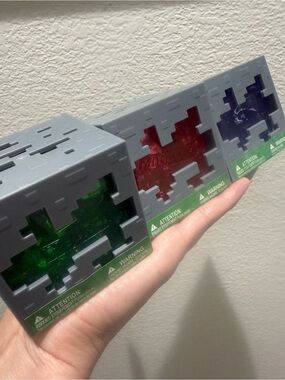 Bundle of 3 Minecraft Jelly Cubes Collectible Squishy Toy. Green, Red & Pueple